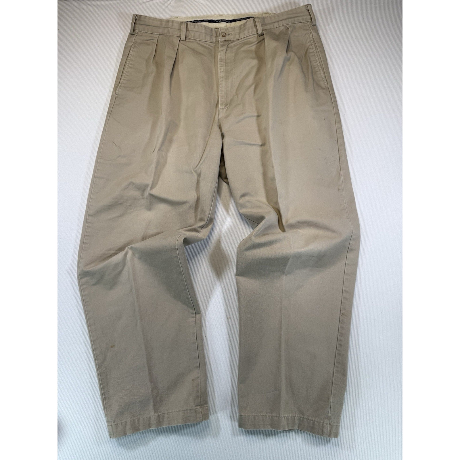 Polo Ralph Lauren Andrew Pant 38x32 Khaki Pleated Chino Hemmed 29